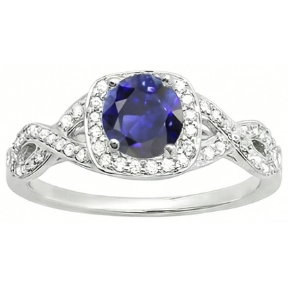 Halo Wedding Ring Round Sapphire Twisted Shank Natural Earth Mined Diamonds 2.50 Carats