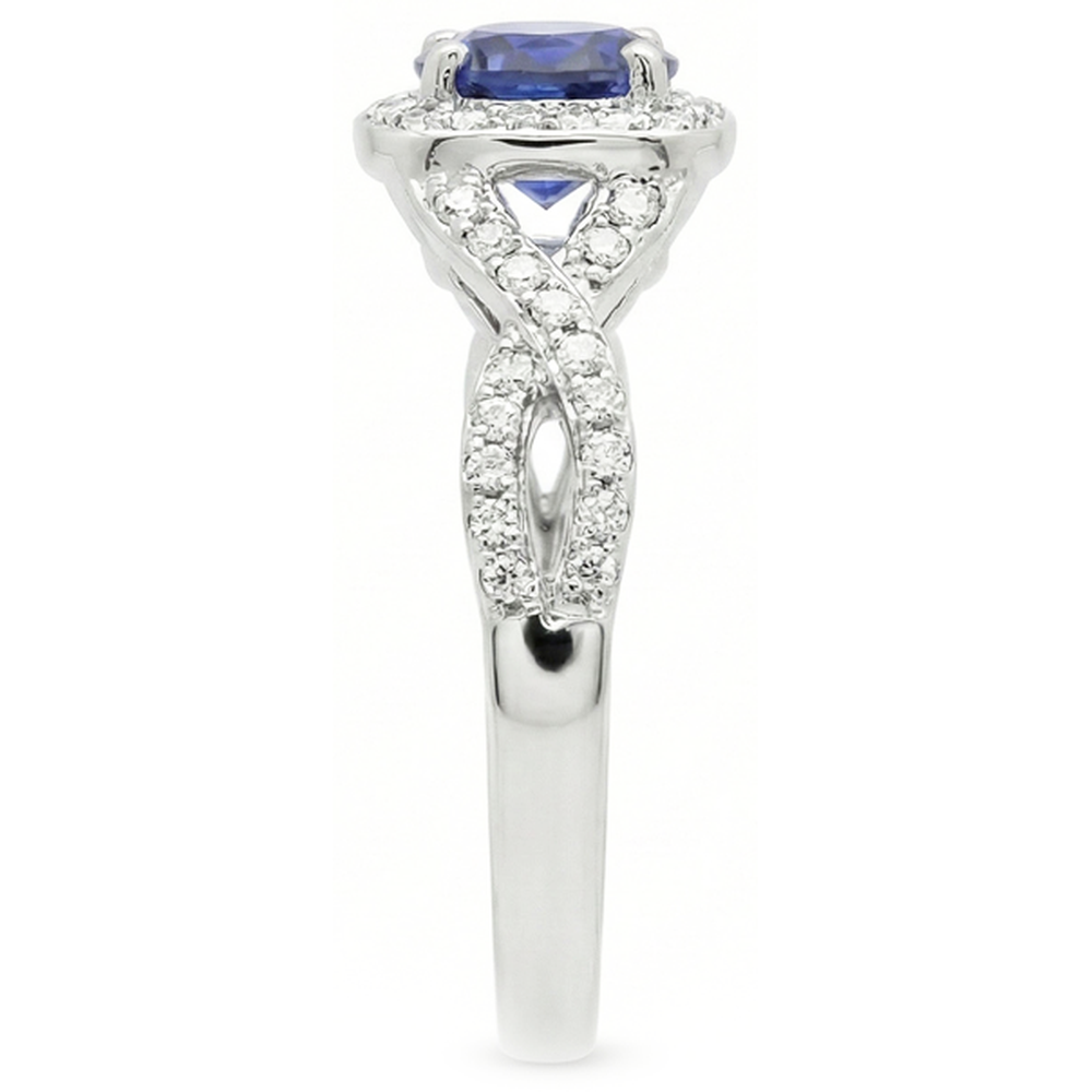 Halo Wedding Ring Round Sapphire Twisted Shank Natural Earth Mined Diamonds 2.50 Carats