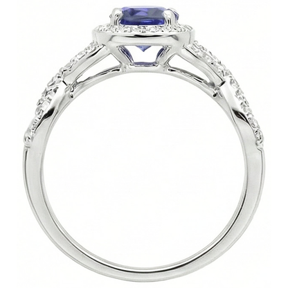Halo Wedding Ring Round Sapphire Twisted Shank Natural Earth Mined Diamonds 2.50 Carats