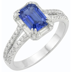 Halo Wedding Ring Split Shank Sri Lankan Sapphire & Natural Earth Mined Diamonds 3 Carats