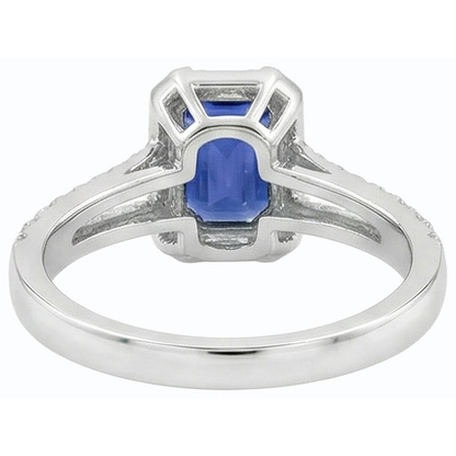 Halo Wedding Ring Split Shank Sri Lankan Sapphire & Natural Earth Mined Diamonds 3 Carats