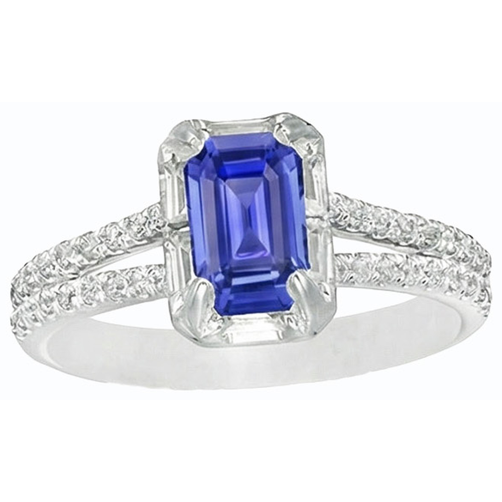 Halo Wedding Ring Split Shank Sri Lankan Sapphire & Natural Earth Mined Diamonds 3 Carats
