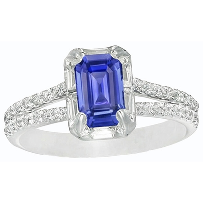 Halo Wedding Ring Split Shank Sri Lankan Sapphire & Natural Earth Mined Diamonds 3 Carats