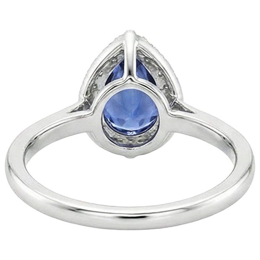 Halo White Gold Ring Pear Blue Sapphire & Natural Earth Mined Diamonds 4 Carats