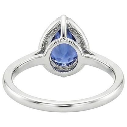 Halo White Gold Ring Pear Blue Sapphire & Natural Earth Mined Diamonds 4 Carats