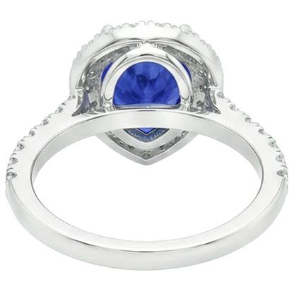 Halo White Gold Ring Pear Sri Lankan Sapphire & Natural Earth Mined Diamonds 6 Carats