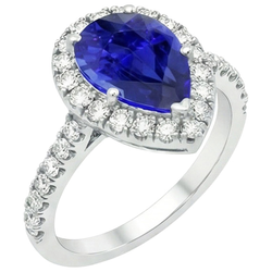 Halo White Gold Ring Pear Sri Lankan Sapphire & Natural Earth Mined Diamonds 6 Carats