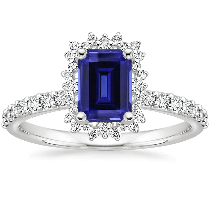Halo Diamond And Sapphire Engagement Ring