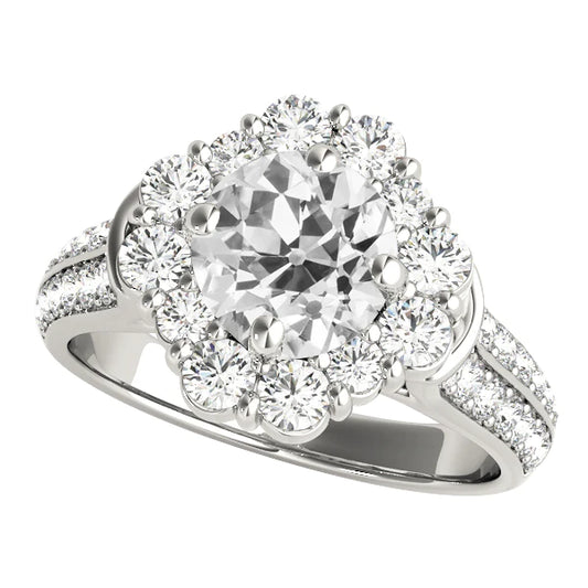 Halo Diamond Jewelry Flower Style Gold Round Old Cut Ring 5.50 Carats