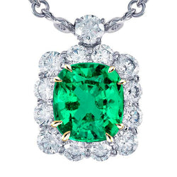 Natural Real ( Not Lab Grown ) Halo Diamond Pendant Big Colombian Green Emerald GIA