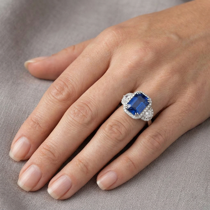 lab grown emerald sapphire 5ct ring with diamond accents