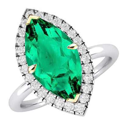 Halo Gemstone Ring Marquise Shape Green Emerald Ring