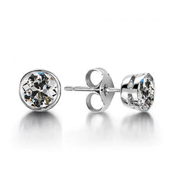 Halo Gold Stud Earrings Old Round Miner 2 Carats Earth Mined Diamond White