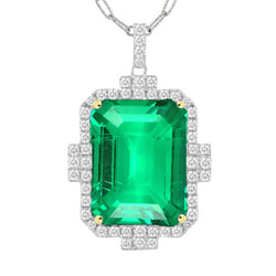 Natural Real ( Not Lab Grown ) Halo Green Emerald GIA Gemstone And Diamond Pendant