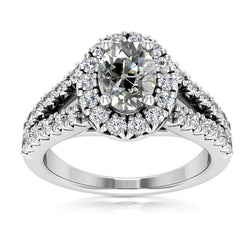 Halo Old Cut Oval & Round Mined Diamond Ring Split Shank 5 Carats White Gold