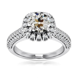 Halo Old Mine Cut Diamond Wedding Ring Multi-Row Accents 5 Carats