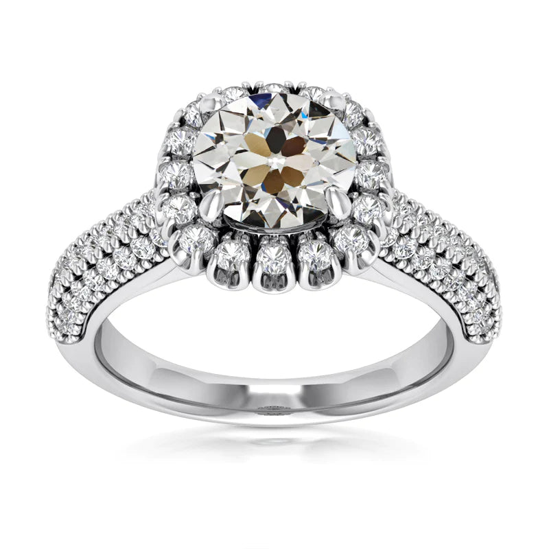 Halo Old Mine Cut Diamond Wedding Ring Multi-Row Accents 5 Carats