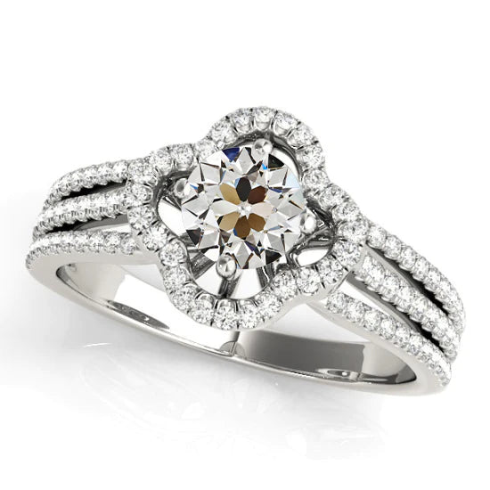 Halo Old Miner Diamond Ring Flower Style Gold Split Shank