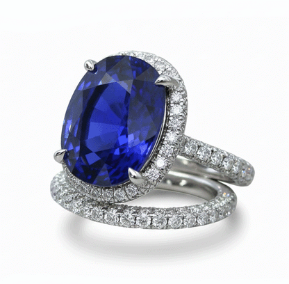 Halo Oval Ceylon Sapphire Wedding Ring Set 7 Carats With Natural Earth Mined Diamond Band
