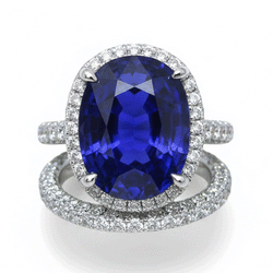Halo Oval Ceylon Sapphire Wedding Ring Set 7 Carats With Natural Earth Mined Diamond Band