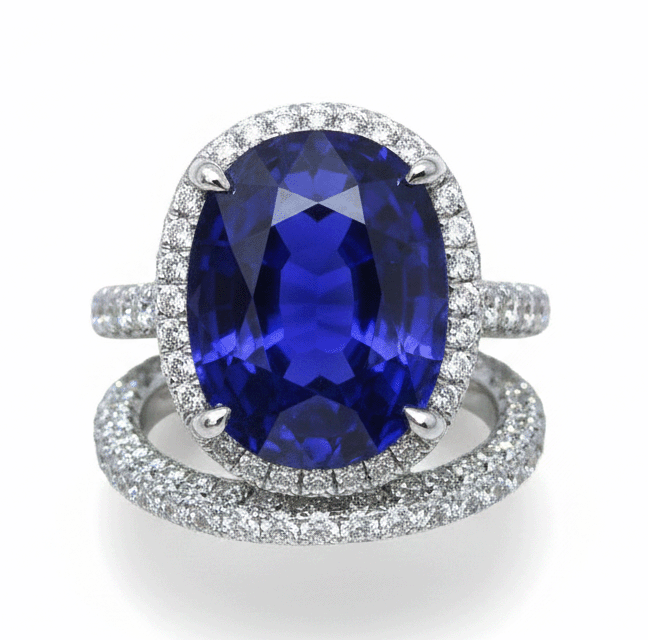 Halo Oval Ceylon Sapphire Wedding Ring Set 7 Carats With Natural Earth Mined Diamond Band