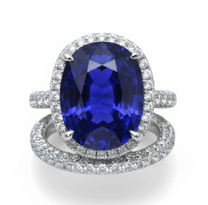 Halo Oval Ceylon Sapphire Wedding Ring Set 7 Carats With Natural Earth Mined Diamond Band