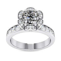 Halo Ring Cushion Old Cut Diamond Ring Flower Channel Set 5 Carats