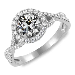 Halo Ring Round Old Mine Cut Real Natural Earth Mined Diamond Pave Infinity Style 5 Carats