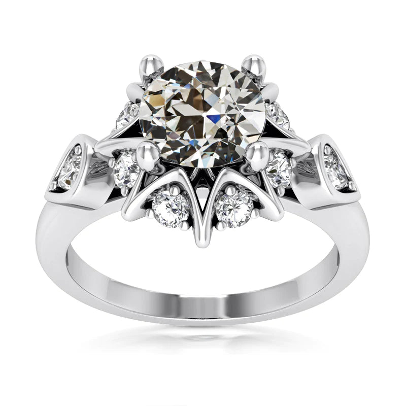 Halo Ring Round Old Mine Cut Diamond Star Style Gold 4.50 Carats