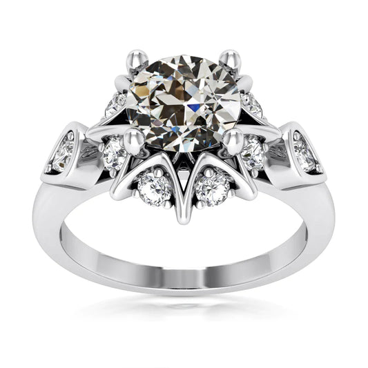 Halo Ring Round Old Mine Cut Diamond Star Style Gold 4.50 Carats