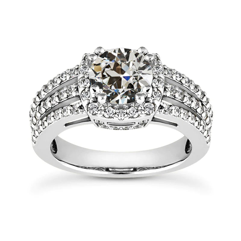 Halo Ring Round Old Miner Diamond Double Prong Set