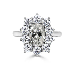 Halo Ring Round & Oval Old Cut Natural Earth Mined Diamond Ring Star Style 4.50 Carats