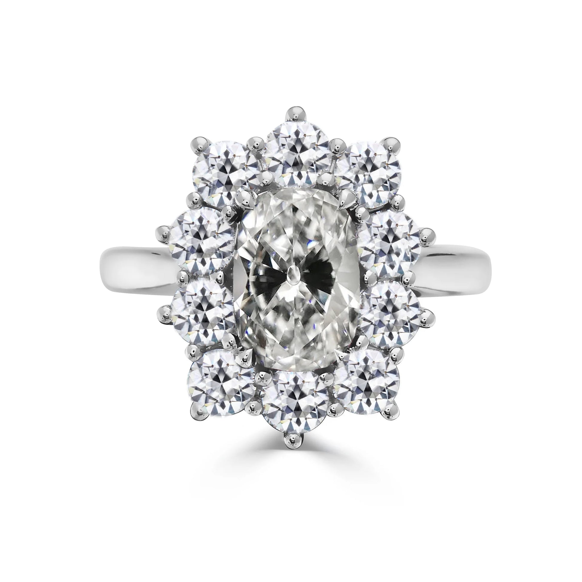 Halo Ring Round & Oval Old Cut Diamond Ring Star Style 4.50 Carats