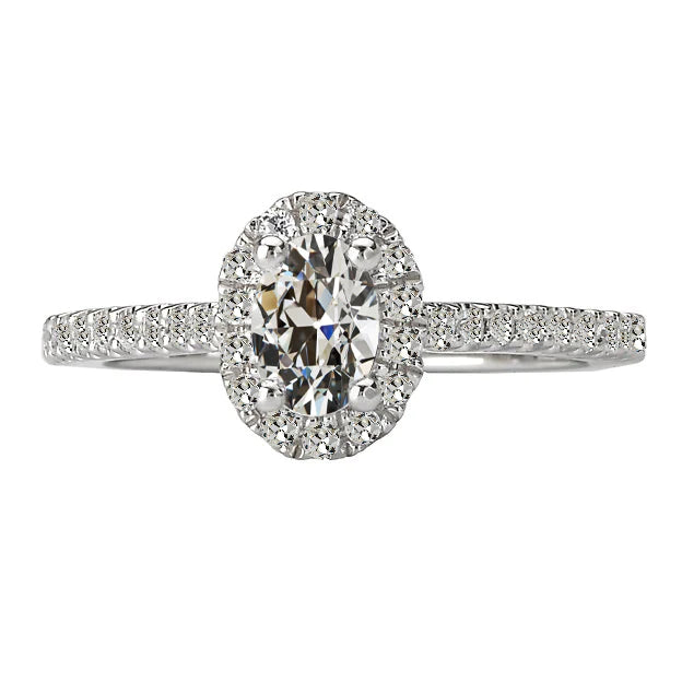 Halo Ring Round & Oval Old Cut Diamond White Gold 4.50 Carats