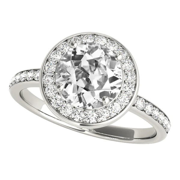 Halo Ring With Accents Round Old Mine Cut Diamond Gold Jewelry