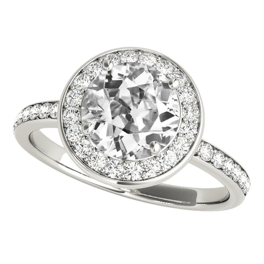 Halo Ring With Accents Round Old Mine Cut Diamond Gold Jewelry