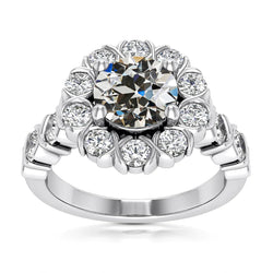 Halo Round Old Miner Diamond Ring Prong Half Bezel Set 5 Carats