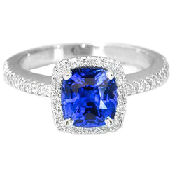 Halo Sapphire Cushion Cut Ladies Ring