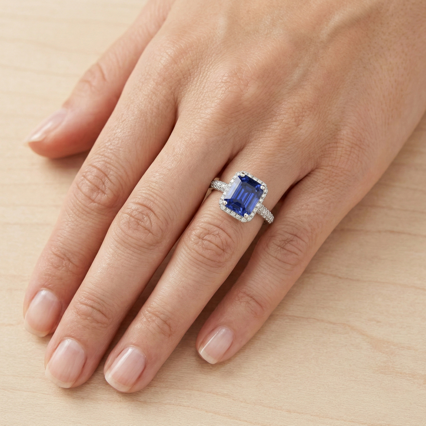 Halo Sapphire Engagement Ring Double Row Pave Set Natural Earth Mined Diamonds 4 Carats