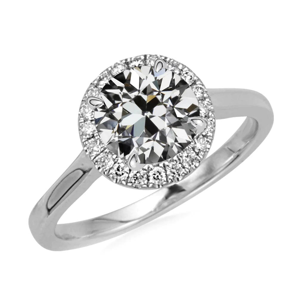 Halo Wedding Ring Round Old Cut Diamond Women’s Gold Jewelry 4 Carats