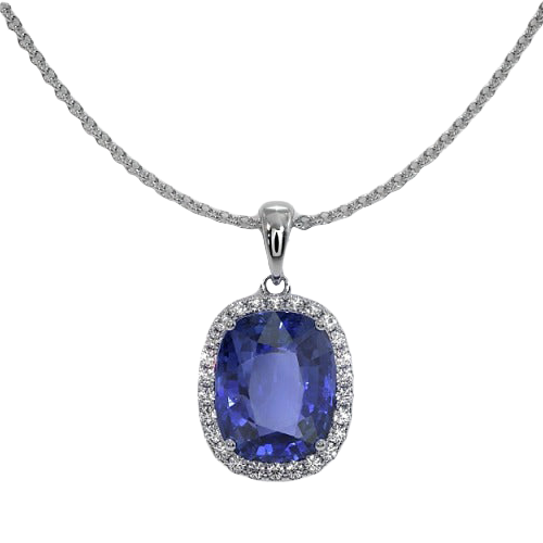 Halo Cushion Kashmir Sapphire & Natural Earth Mined Diamond Pendant Necklace 2.50 Carats