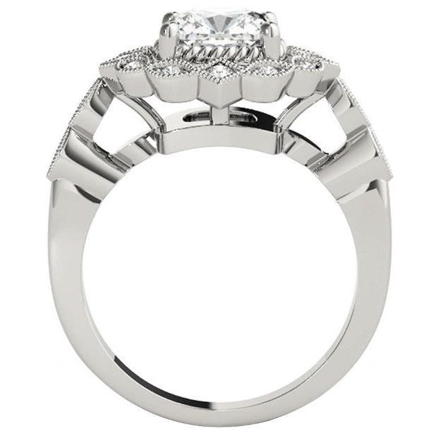 Halo Cushion Old Cut Large Lab Grown Diamond Ring Flower Style 10.50 Carats Milgrain