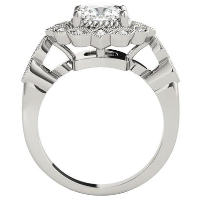 Halo Cushion Old Cut Large Lab Grown Diamond Ring Flower Style 10.50 Carats Milgrain