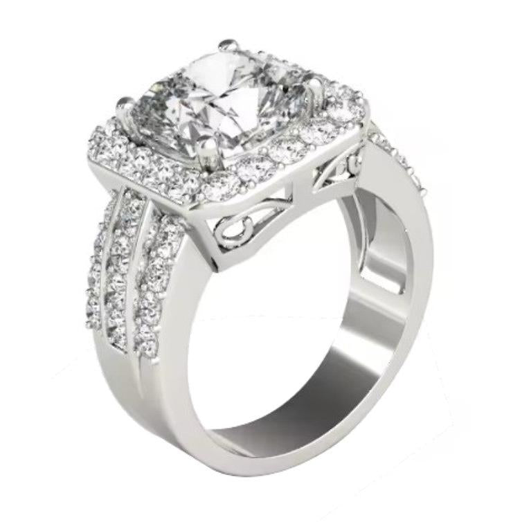 Halo Cushion Old Mine Cut Lab Grown Diamond Ring Triple-Row Accents 11.50 Carats