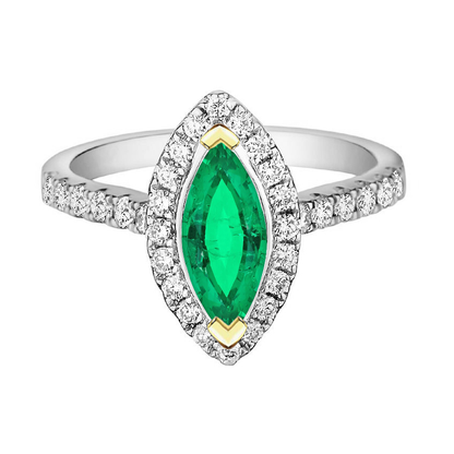 Halo Gemstone Ring Marquise Green Emerald Jewelry