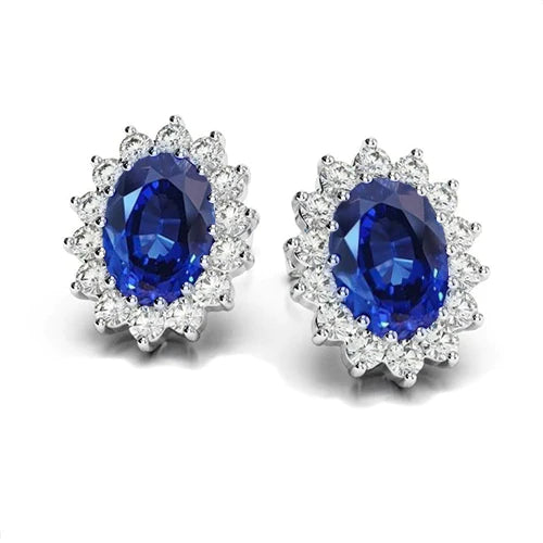 Halo Kashmir Sapphire Gemstone Earrings