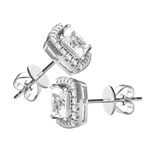 Halo Natural Earth Mined Diamonds Studs Earrings 2.70 Ct. Sparkling Cushion And Round Cut