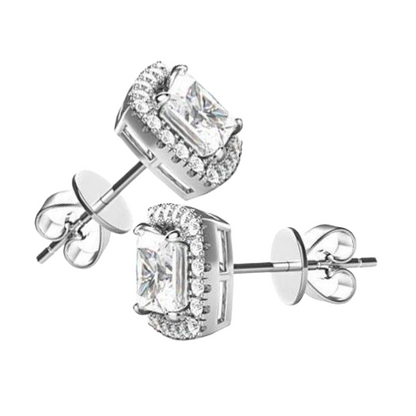 Halo Natural Earth Mined Diamonds Studs Earrings 2.70 Ct. Sparkling Cushion And Round Cut