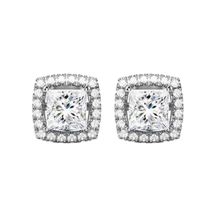 Halo Natural Earth Mined Diamonds Studs Earrings 2.70 Ct. Sparkling Cushion And Round Cut