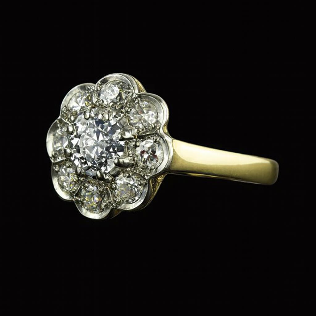 Halo Old Mine Cut Natural Earth Mined Diamond Ring Two Tone Flower Style Jewelry 3 Carats